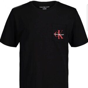 Calvin Klein Boys Black T-Shirt with Red Letter Logo - Classic & Stylish